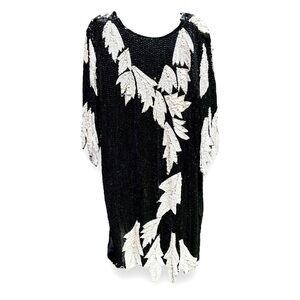 Swee Lo Vintage Sequins Flapper Dress Black White Short Sleeve 1920’s